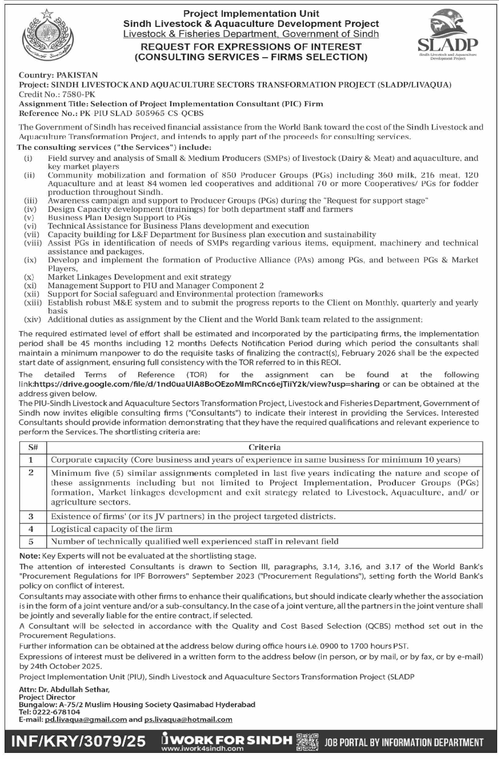 Livestock & Fishes Department Karachi Tender Notice